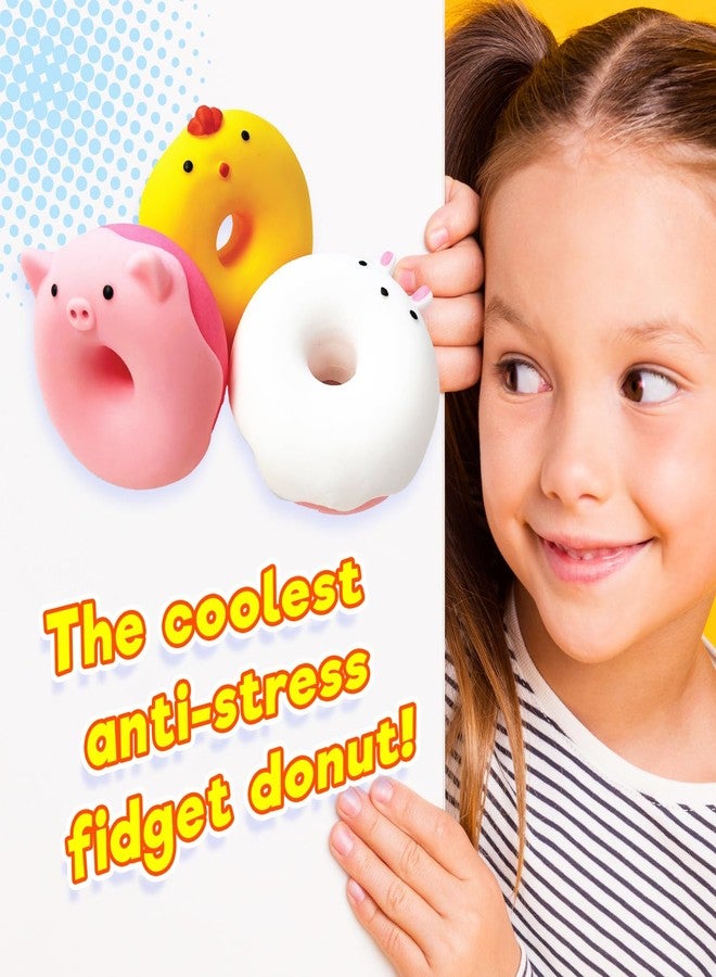 JA-RU Cute Animal Donut Squishy Toy (3 Pack) - Pig, Bunny, or Chicken Stretchy Donut Stress Ball for Kids | Sensory Fidget Toy, Donut Party Favors & Goodie Bag Stuffers. 3724-3 - Image 2